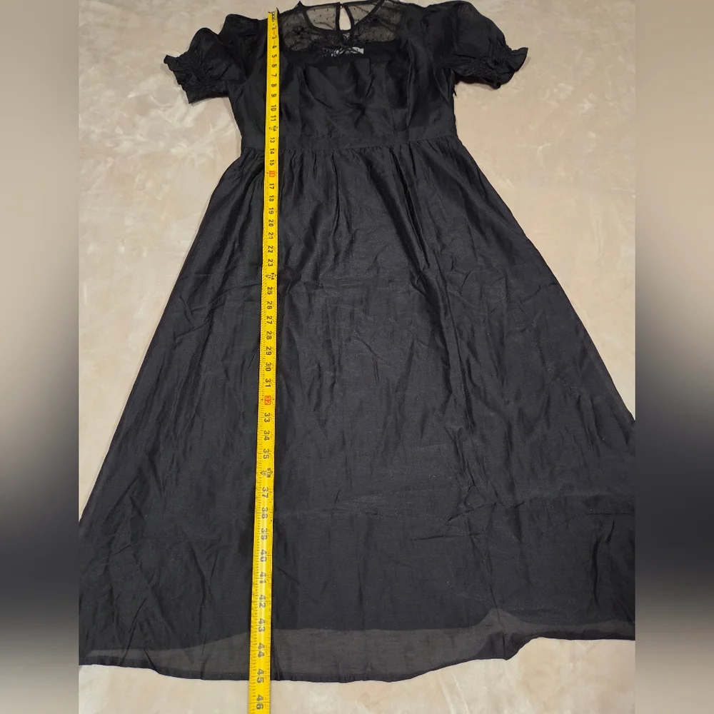 Simple retro Ariella Round Neck Mesh Embroidered Puff Sleeve Dress - Picture 7 of 10